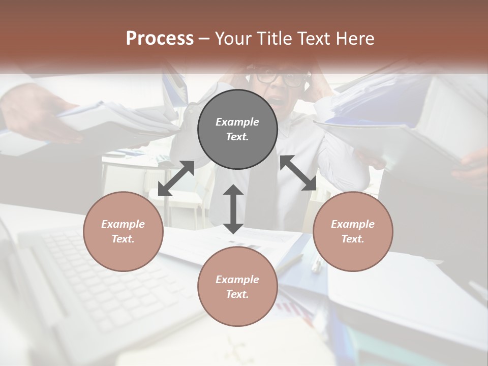 A Man In A Tie Is Surrounded By Files PowerPoint Template