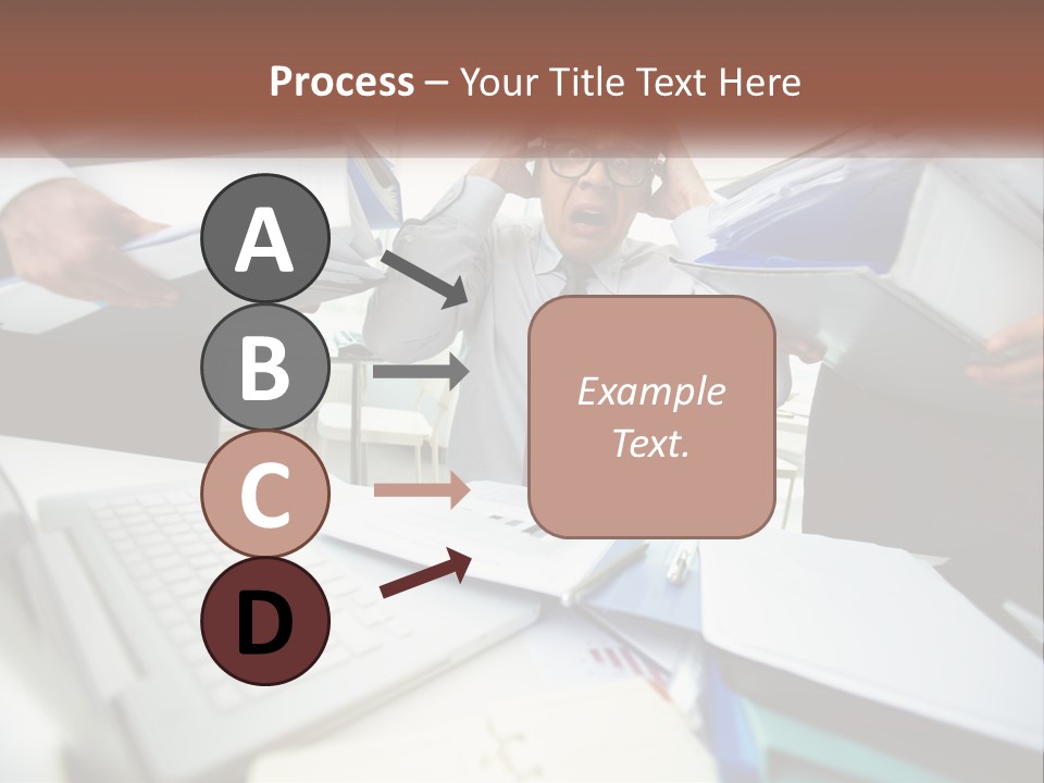 A Man In A Tie Is Surrounded By Files PowerPoint Template