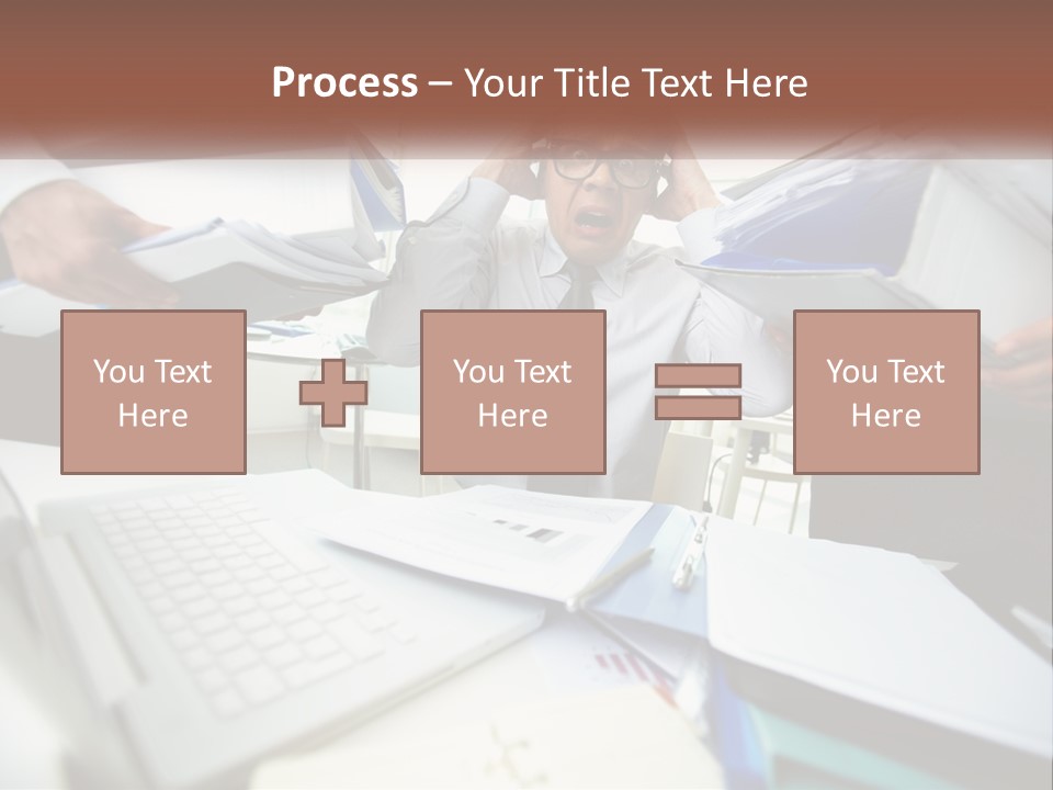 A Man In A Tie Is Surrounded By Files PowerPoint Template