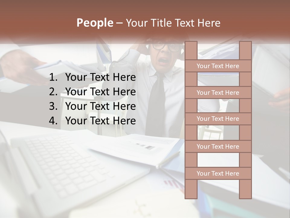 A Man In A Tie Is Surrounded By Files PowerPoint Template