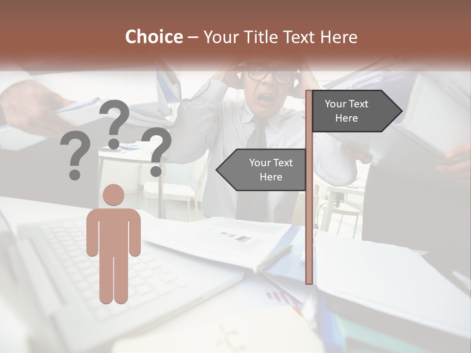 A Man In A Tie Is Surrounded By Files PowerPoint Template
