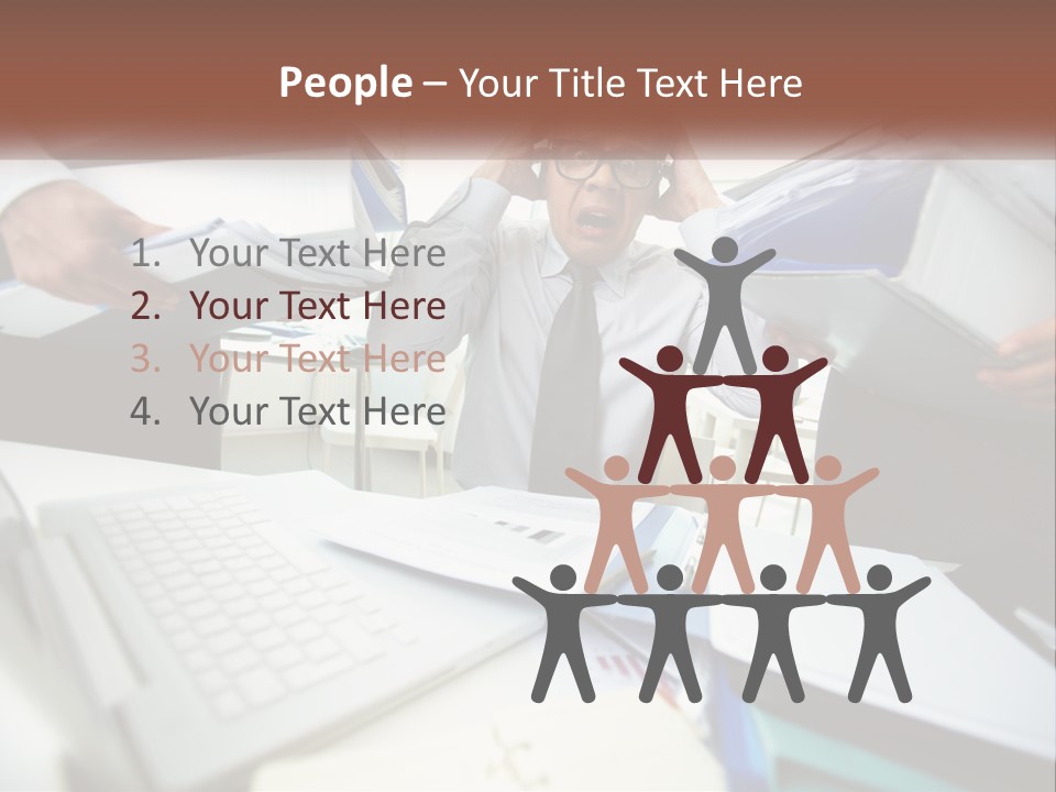 A Man In A Tie Is Surrounded By Files PowerPoint Template