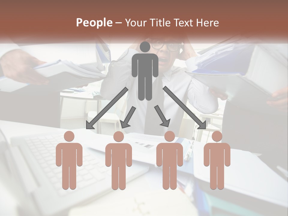 A Man In A Tie Is Surrounded By Files PowerPoint Template