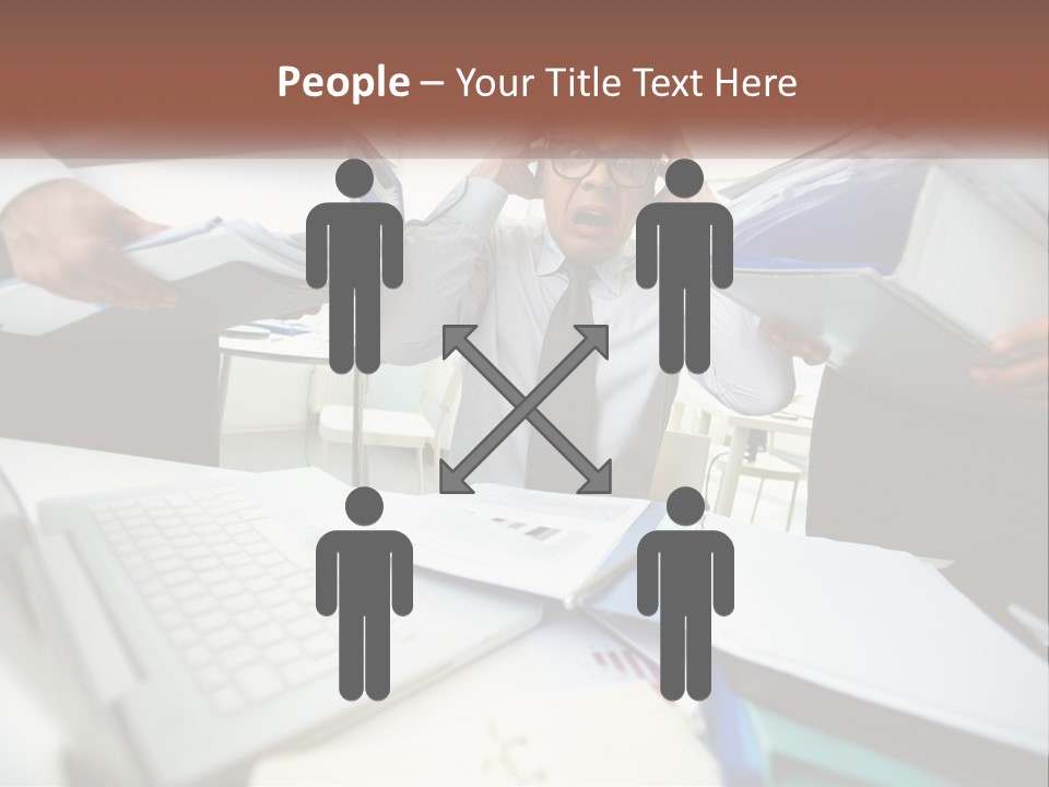 A Man In A Tie Is Surrounded By Files PowerPoint Template