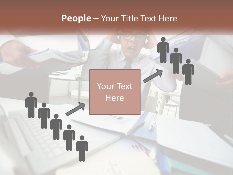 A Man In A Tie Is Surrounded By Files PowerPoint Template