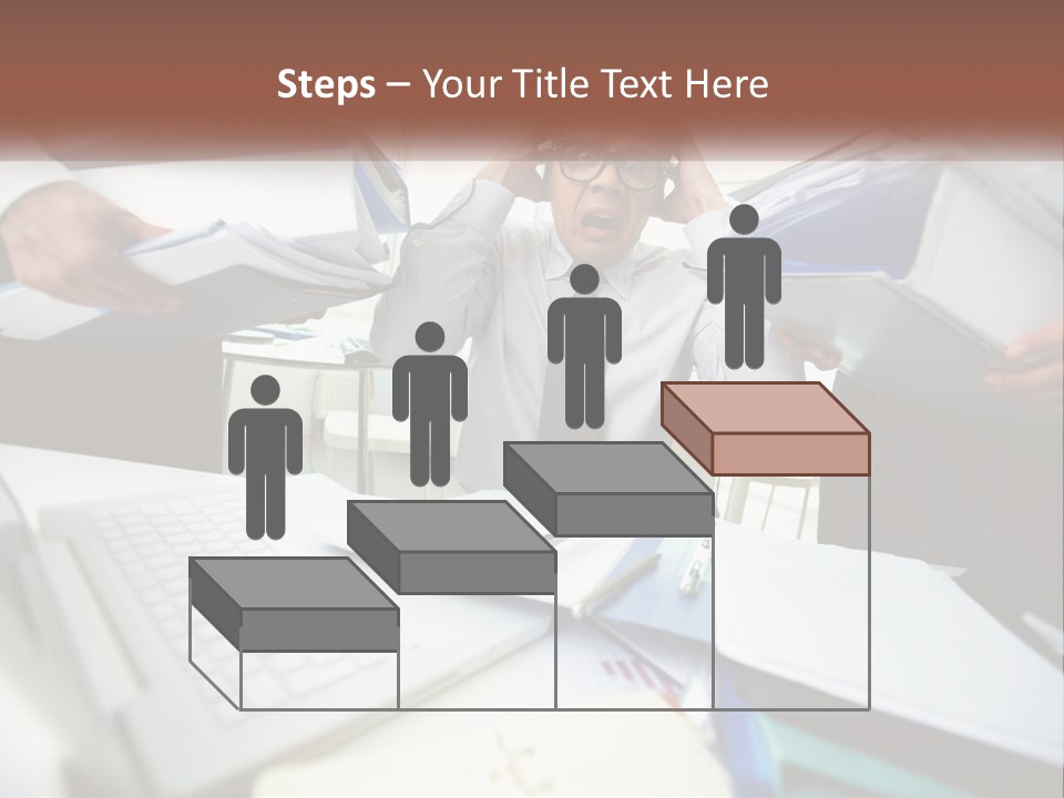 A Man In A Tie Is Surrounded By Files PowerPoint Template