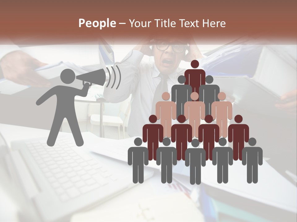 A Man In A Tie Is Surrounded By Files PowerPoint Template