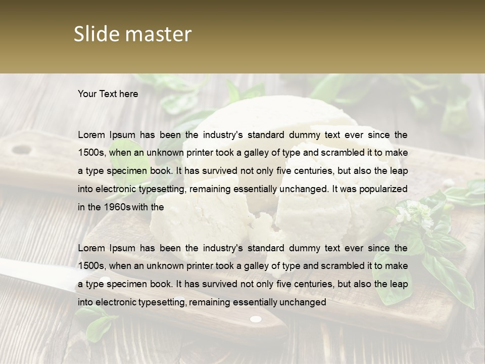 A Piece Of Cheese On A Cutting Board With A Knife PowerPoint Template