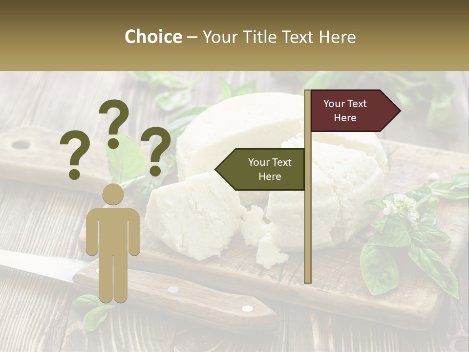 A Piece Of Cheese On A Cutting Board With A Knife PowerPoint Template