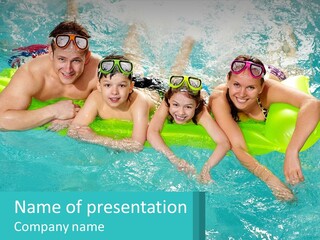 A Family In A Swimming Pool With Goggles On PowerPoint Template