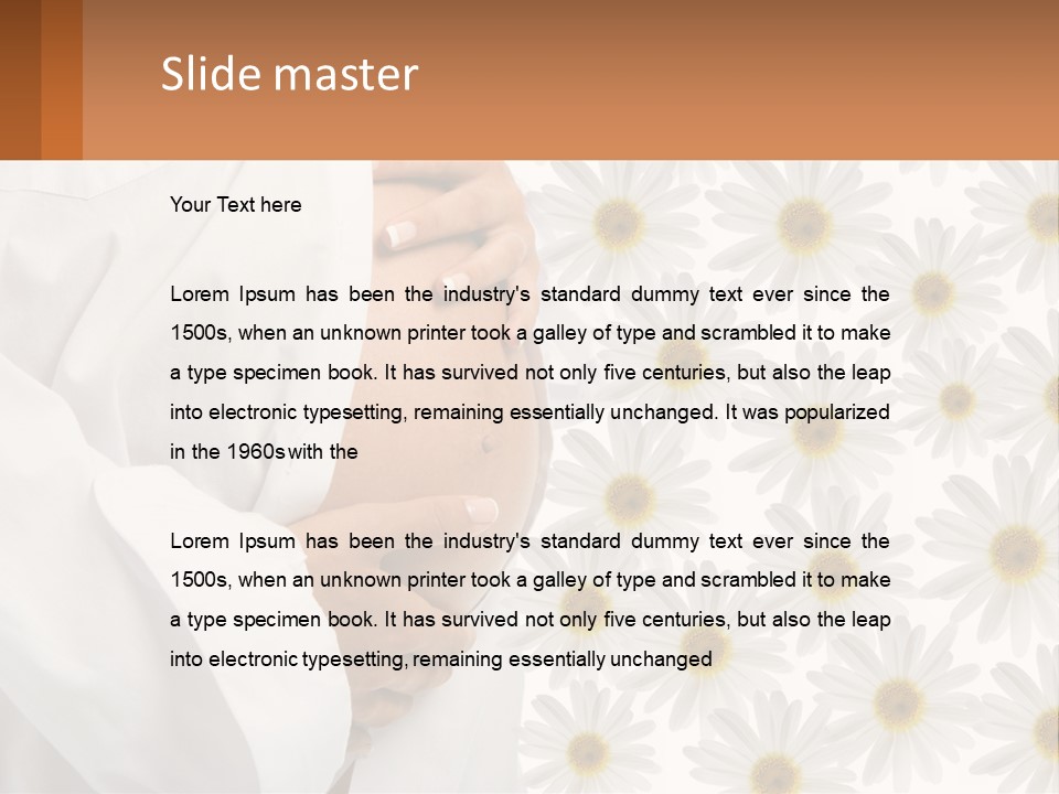 A Pregnant Woman Holding Her Belly With Daisies In The Background PowerPoint Template