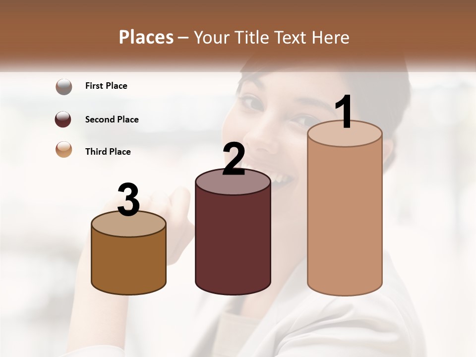 A Woman In A White Shirt Is Smiling PowerPoint Template