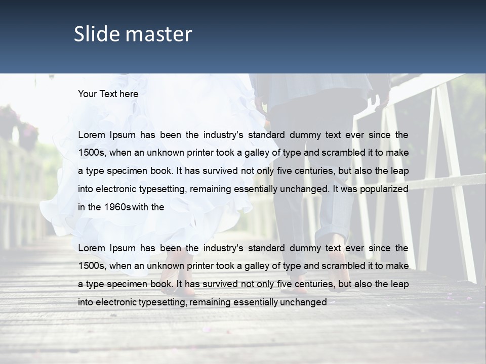 A Bride And Groom Walking Across A Bridge PowerPoint Template