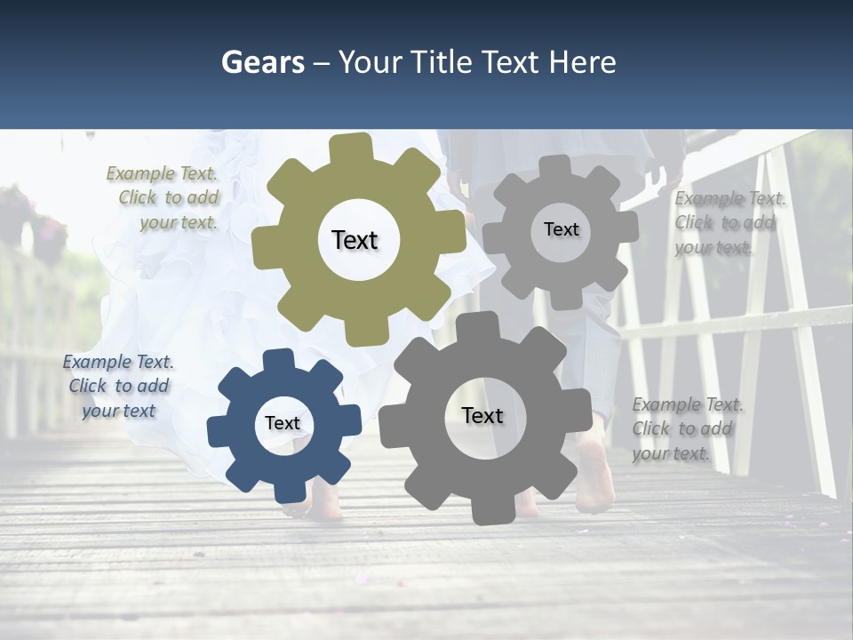 A Bride And Groom Walking Across A Bridge PowerPoint Template