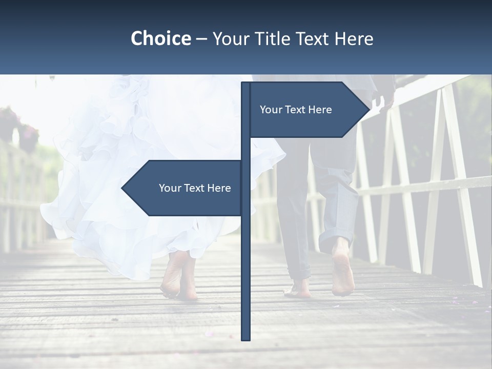 A Bride And Groom Walking Across A Bridge PowerPoint Template