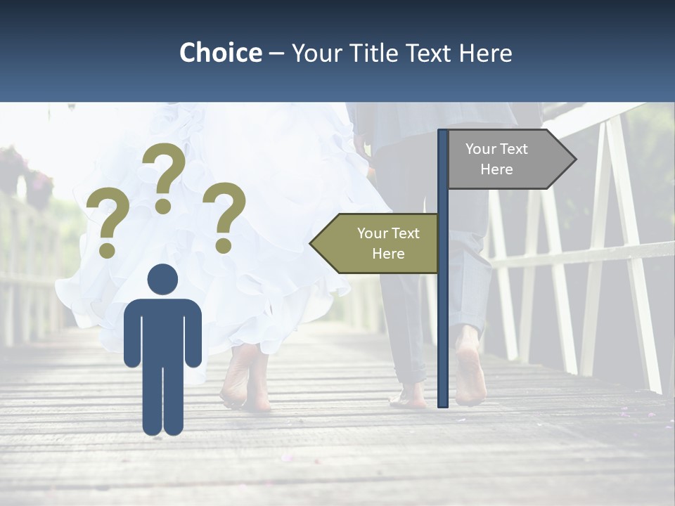 A Bride And Groom Walking Across A Bridge PowerPoint Template