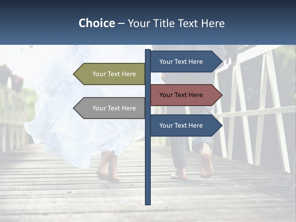 A Bride And Groom Walking Across A Bridge PowerPoint Template