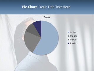 A Man In A Blue Shirt Is Looking Up PowerPoint Template