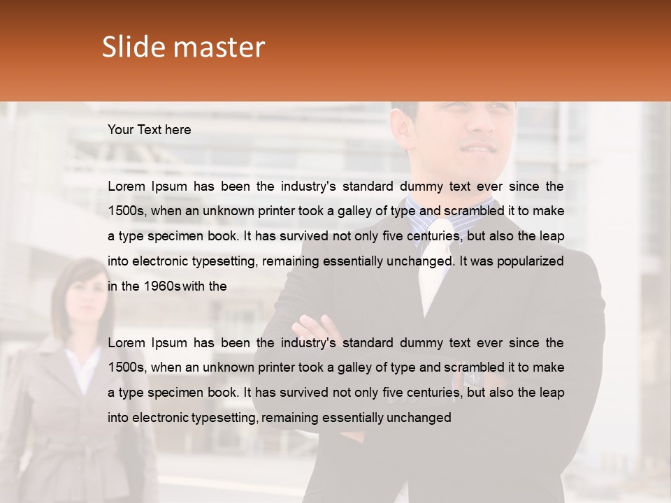 A Man In A Suit Standing With His Arms Crossed PowerPoint Template