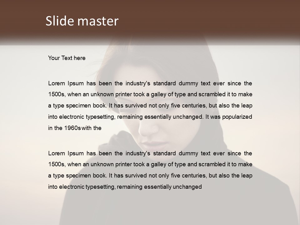 A Woman In A Black Scarf Is Looking Down At Her Cell Phone PowerPoint Template