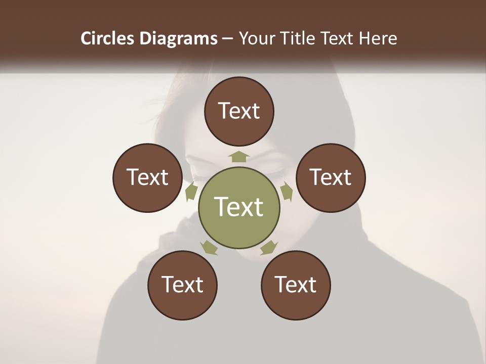 A Woman In A Black Scarf Is Looking Down At Her Cell Phone PowerPoint Template