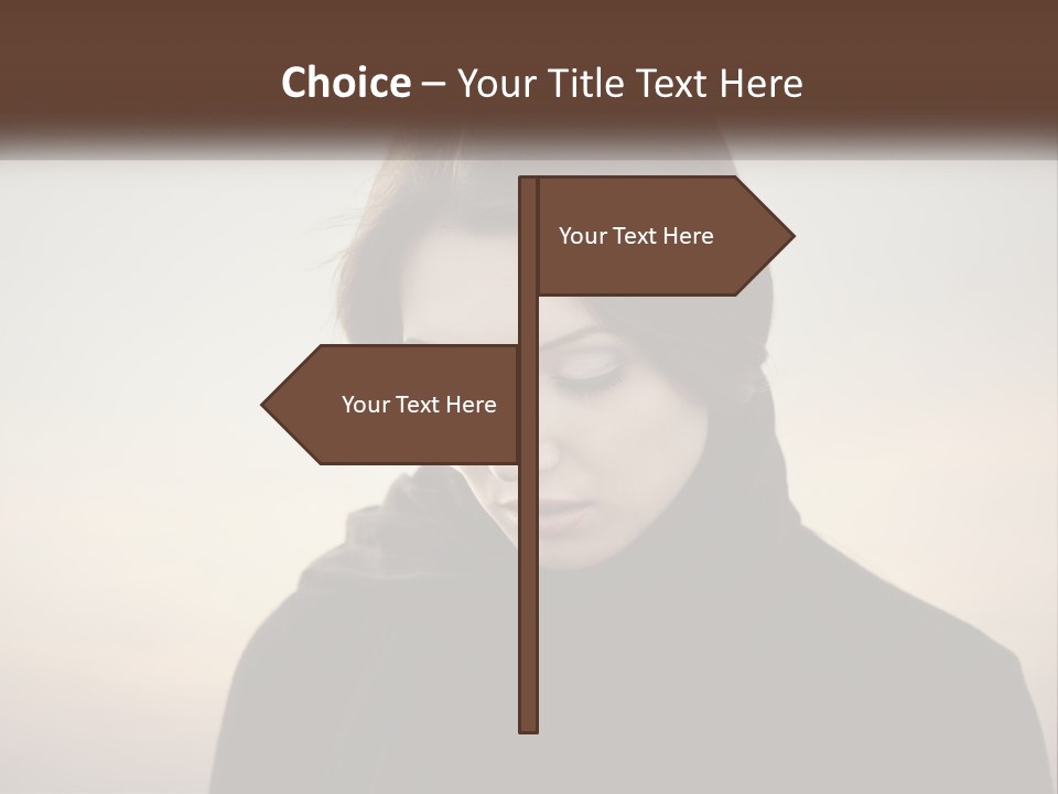 A Woman In A Black Scarf Is Looking Down At Her Cell Phone PowerPoint Template