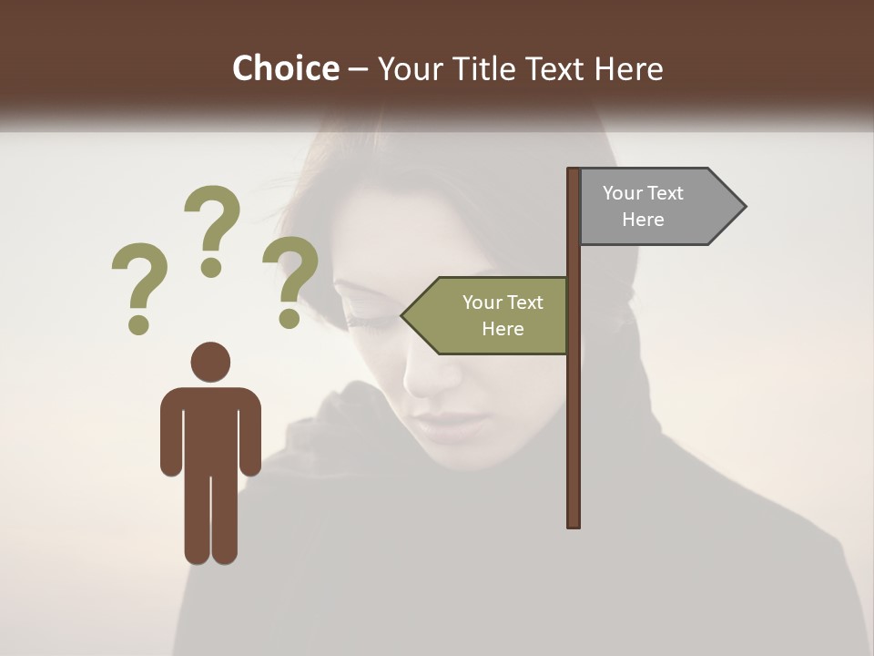 A Woman In A Black Scarf Is Looking Down At Her Cell Phone PowerPoint Template