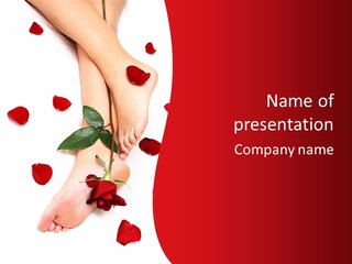 A Woman's Feet With Rose Petals On A White Surface PowerPoint Template