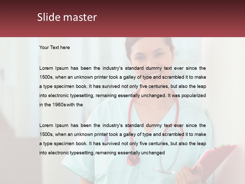 A Woman In Scrubs Is Holding A Clipboard PowerPoint Template