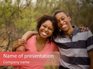 A Couple Of People Standing Next To Each Other PowerPoint Template