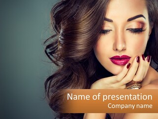 A Beautiful Woman With Long Hair And Red Lipstick PowerPoint Template
