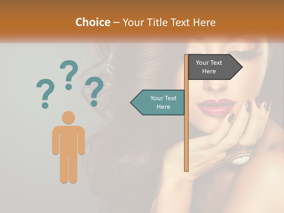 A Beautiful Woman With Long Hair And Red Lipstick PowerPoint Template