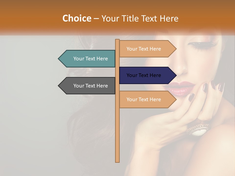 A Beautiful Woman With Long Hair And Red Lipstick PowerPoint Template