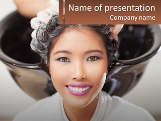 A Woman Getting Her Hair Styled By A Professional Hair Stylist PowerPoint Template