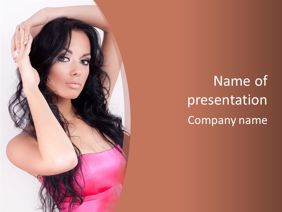 A Woman In A Pink Dress Posing For A Picture PowerPoint Template