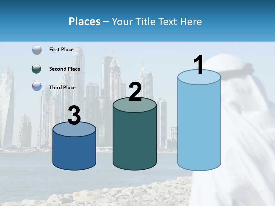 A Man Standing In Front Of A Body Of Water With A City In The Background PowerPoint Template