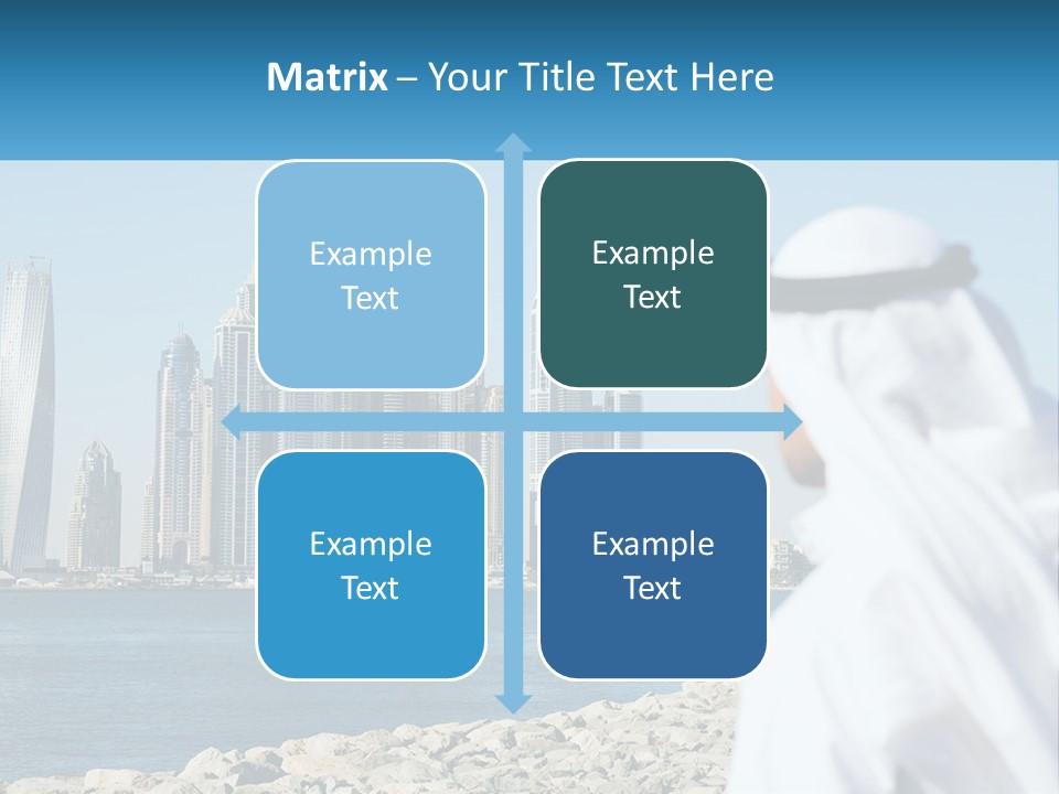 A Man Standing In Front Of A Body Of Water With A City In The Background PowerPoint Template