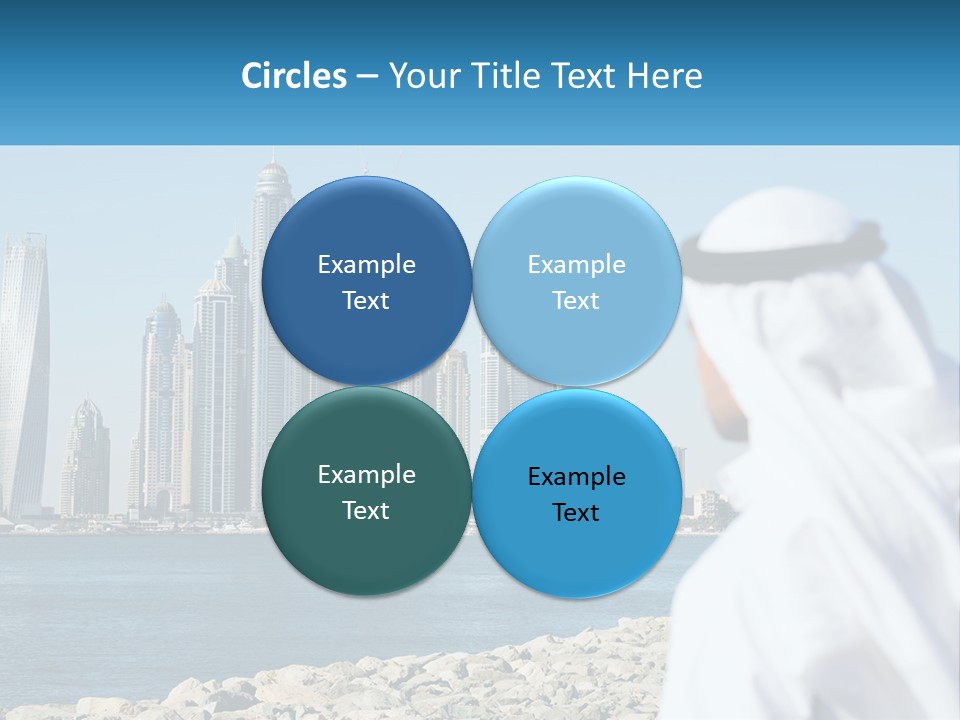 A Man Standing In Front Of A Body Of Water With A City In The Background PowerPoint Template