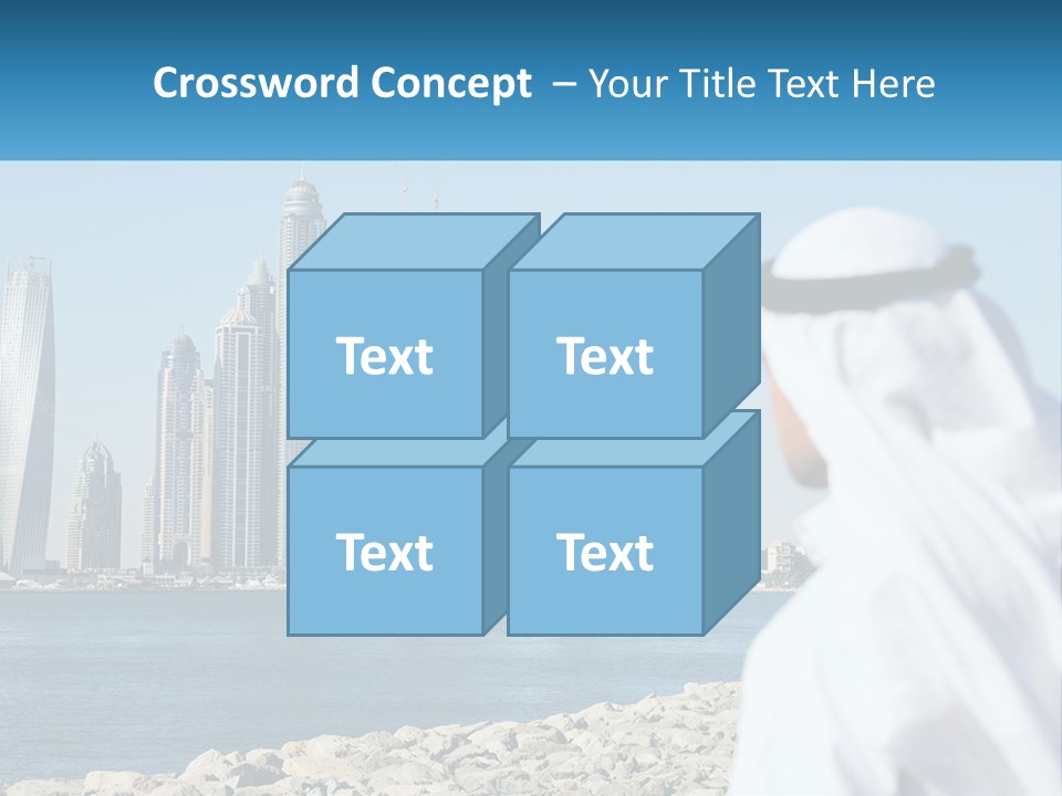 A Man Standing In Front Of A Body Of Water With A City In The Background PowerPoint Template