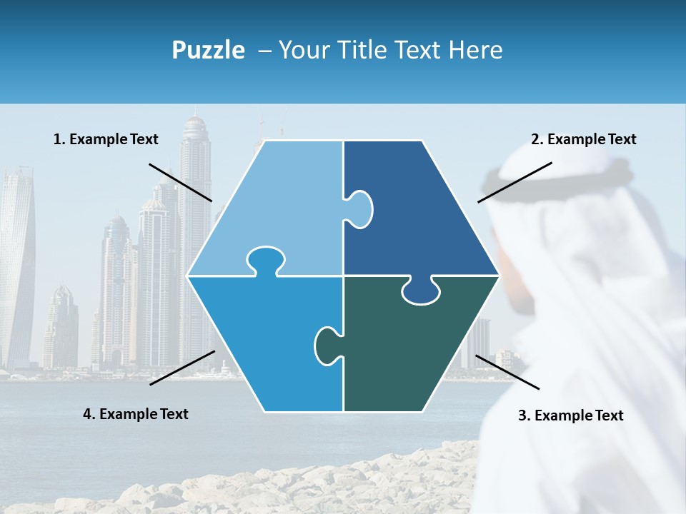 A Man Standing In Front Of A Body Of Water With A City In The Background PowerPoint Template