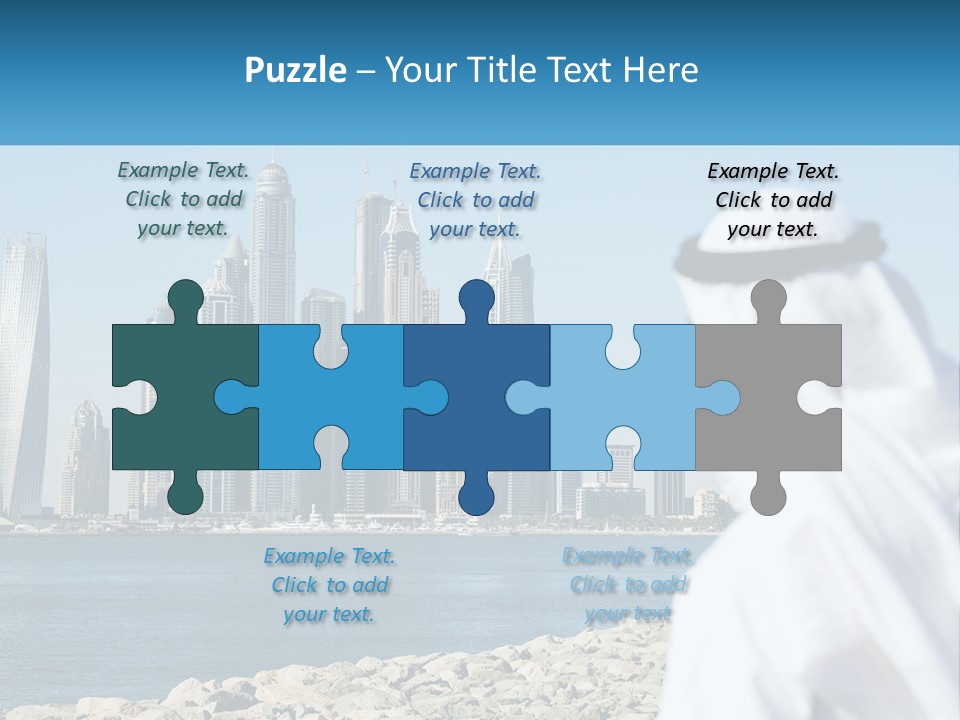 A Man Standing In Front Of A Body Of Water With A City In The Background PowerPoint Template