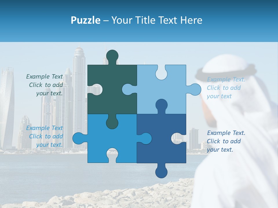 A Man Standing In Front Of A Body Of Water With A City In The Background PowerPoint Template