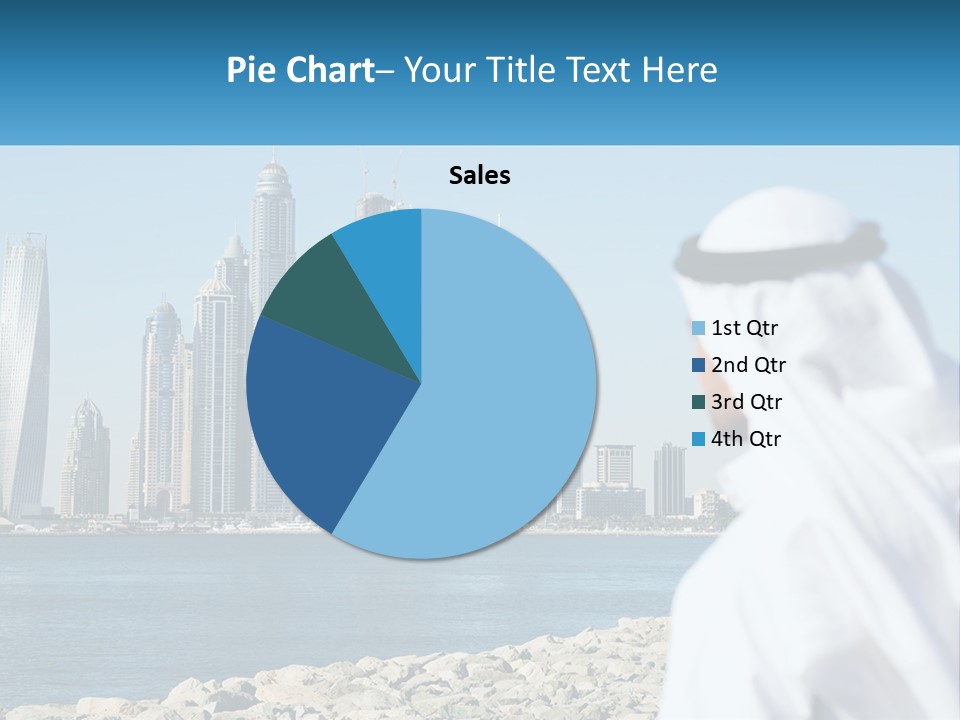 A Man Standing In Front Of A Body Of Water With A City In The Background PowerPoint Template