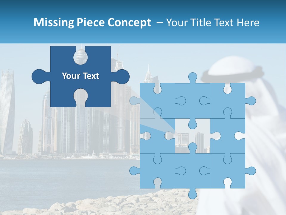 A Man Standing In Front Of A Body Of Water With A City In The Background PowerPoint Template