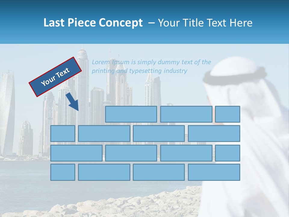 A Man Standing In Front Of A Body Of Water With A City In The Background PowerPoint Template