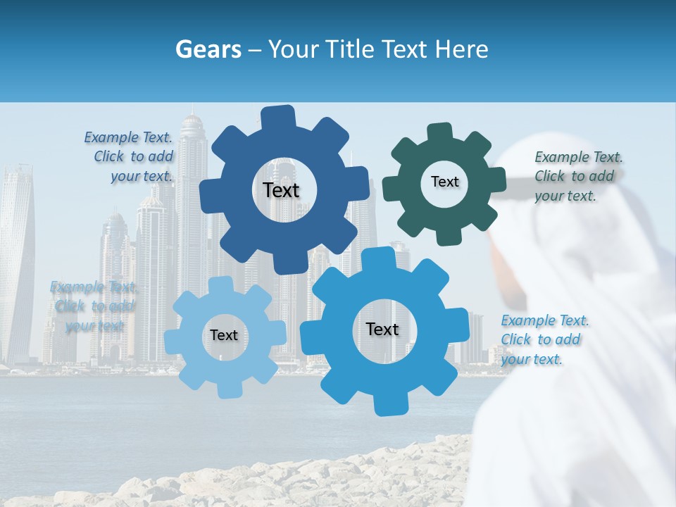 A Man Standing In Front Of A Body Of Water With A City In The Background PowerPoint Template