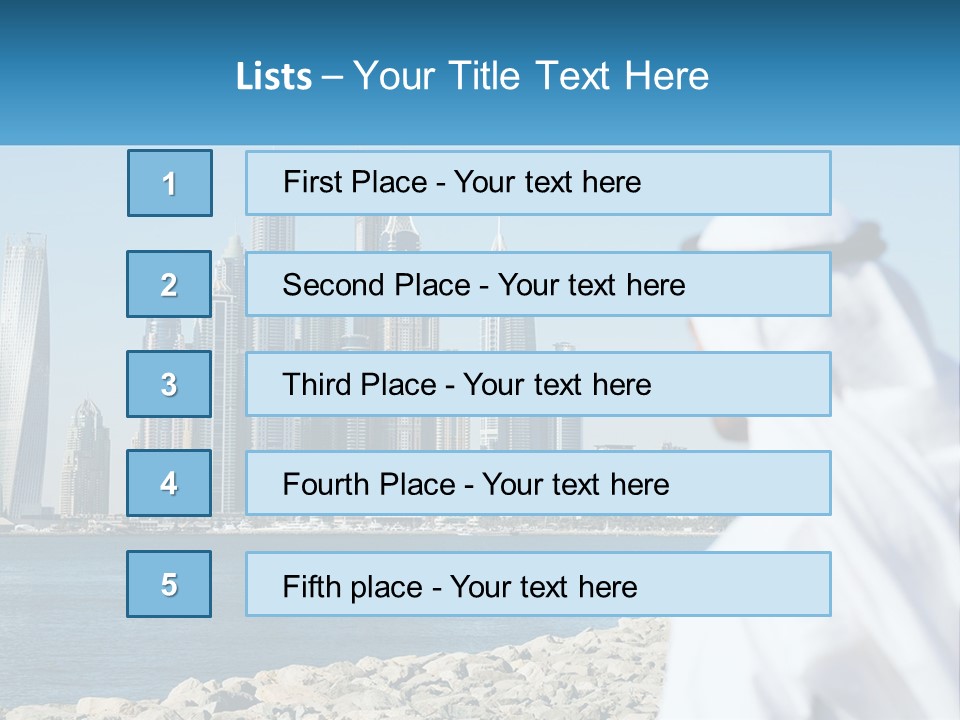 A Man Standing In Front Of A Body Of Water With A City In The Background PowerPoint Template