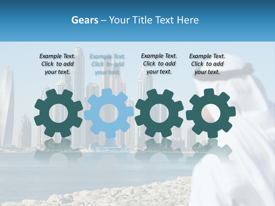 A Man Standing In Front Of A Body Of Water With A City In The Background PowerPoint Template