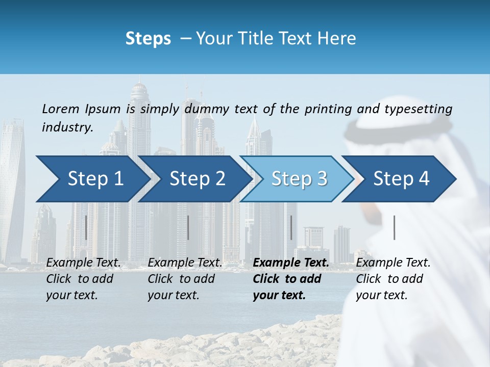 A Man Standing In Front Of A Body Of Water With A City In The Background PowerPoint Template