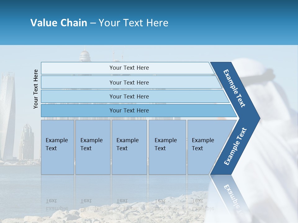 A Man Standing In Front Of A Body Of Water With A City In The Background PowerPoint Template